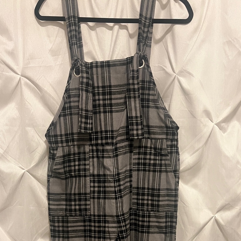 Forever 21 Black and Gray Plaid Overalls